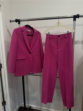 Zara Fuchsia Hot Pink Blazer & Trousers Suit Set